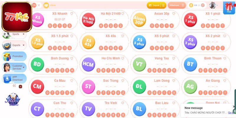 Cược xổ số tại 77loc săn thưởng khủng