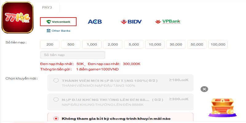 Điền đủ, đúng thông tin nạp tiền 77loc