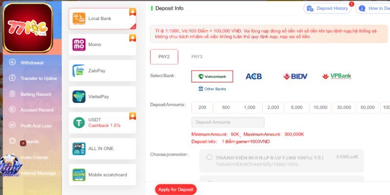Quy trình nạp rút tiền tại game bài 77loc nhanh chóng